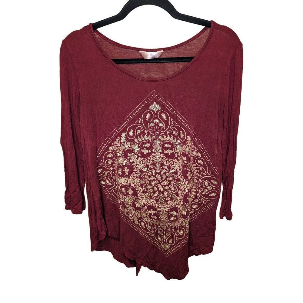 SJS Long Sleeve with Boho Print Cowl  Shirt